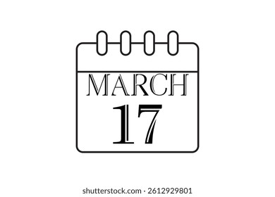 17 March calendar icon text page monthly web design on black and white background vector, icon, or illustration with the month of March 17