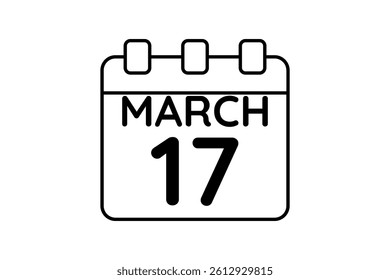 17 March calendar icon text page monthly web design on black and white background vector, icon, or illustration with the month of March 17
