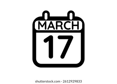 17 March calendar icon text page monthly web design on black and white background vector, icon, or illustration with the month of March 17