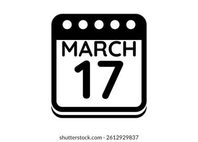 17 March calendar icon text page monthly web design on black and white background vector, icon, or illustration with the month of March 17