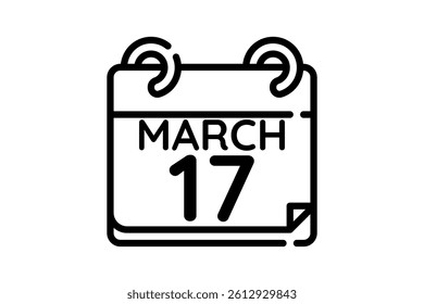 17 March calendar icon text page monthly web design on black and white background vector, icon, or illustration with the month of March 17