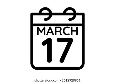 17 March calendar icon text page monthly web design on black and white background vector, icon, or illustration with the month of March 17