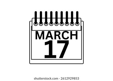 17 March calendar icon text page monthly web design on black and white background vector, icon, or illustration with the month of March 17