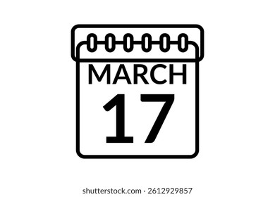 17 March calendar icon text page monthly web design on black and white background vector, icon, or illustration with the month of March 17