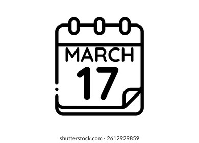 17 March calendar icon text page monthly web design on black and white background vector, icon, or illustration with the month of March 17