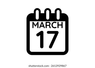 17 March calendar icon text page monthly web design on black and white background vector, icon, or illustration with the month of March 17