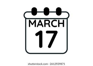 17 March calendar icon text page monthly web design on black and white background vector, icon, or illustration with the month of March 17