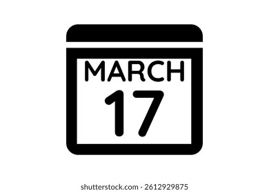 17 March calendar icon text page monthly web design on black and white background vector, icon, or illustration with the month of March 17