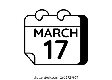 17 March calendar icon text page monthly web design on black and white background vector, icon, or illustration with the month of March 17