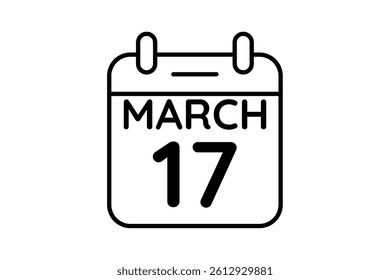 17 March calendar icon text page monthly web design on black and white background vector, icon, or illustration with the month of March 17