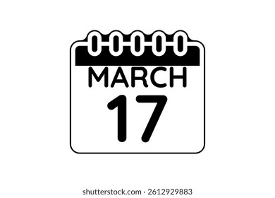 17 March calendar icon text page monthly web design on black and white background vector, icon, or illustration with the month of March 17