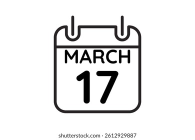 17 March calendar icon text page monthly web design on black and white background vector, icon, or illustration with the month of March 17