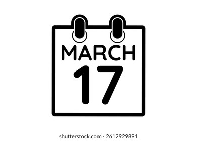 17 March calendar icon text page monthly web design on black and white background vector, icon, or illustration with the month of March 17