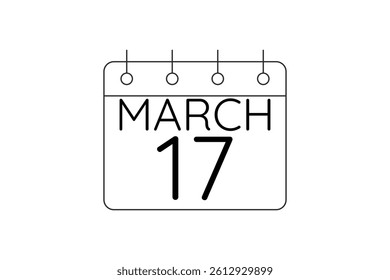 17 March calendar icon text page monthly web design on black and white background vector, icon, or illustration with the month of March 17