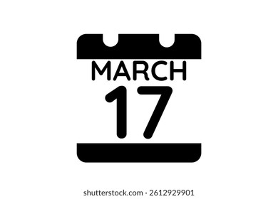 17 March calendar icon text page monthly web design on black and white background vector, icon, or illustration with the month of March 17