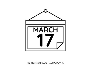 17 March calendar icon text page monthly web design on black and white background vector, icon, or illustration with the month of March 17