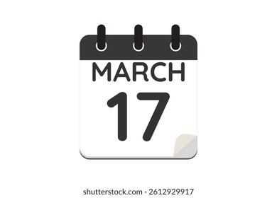 17 March calendar icon text page monthly web design on black and white background vector, icon, or illustration with the month of March 17