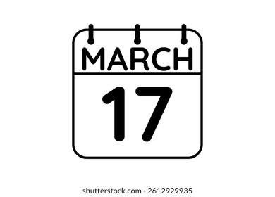 17 March calendar icon text page monthly web design on black and white background vector, icon, or illustration with the month of March 17