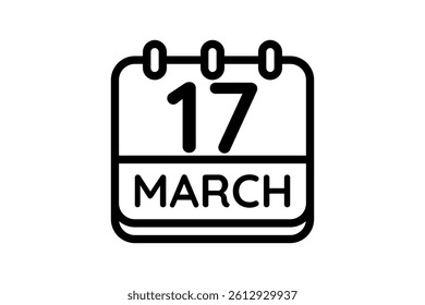 17 March calendar icon text page monthly web design on black and white background vector, icon, or illustration with the month of March 17