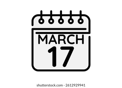 17 March calendar icon text page monthly web design on black and white background vector, icon, or illustration with the month of March 17