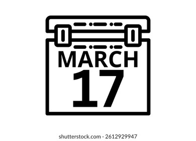17 March calendar icon text page monthly web design on black and white background vector, icon, or illustration with the month of March 17