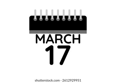 17 March calendar icon text page monthly web design on black and white background vector, icon, or illustration with the month of March 17