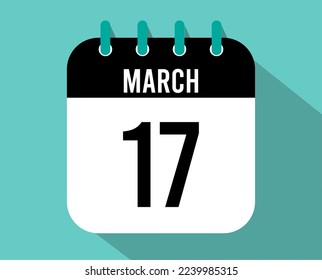 17 March calendar icon. Vector black for the month of March with shadow effect