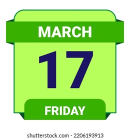 17 March, Friday. Date template. Useful design for calendar or event promotion. Vector illustration EPS 10 File. Isolated on white background.
