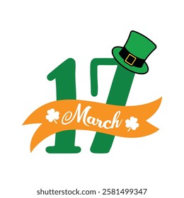 17 March - Happy St. Patrick typography T-shirt vector, Saint Patrick's Day gnome Illustration Design, lucky shamrock Clipart