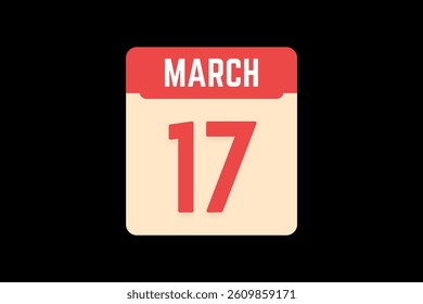 17 March icon text page monthly web design on coral, white, tangerine and black background vector, icon, or illustration with the month of March 17