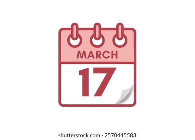 17 March month single day vector, illustration, calendar with maroon, rose and white color background calendar March 17