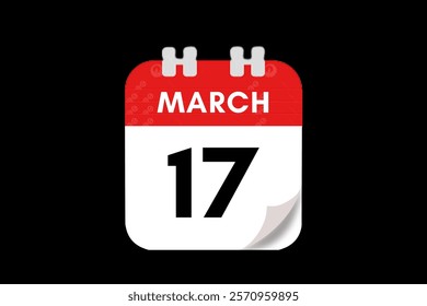 17 March month single day vector, illustration, calendar with red, gray, white and black color background calendar March 17