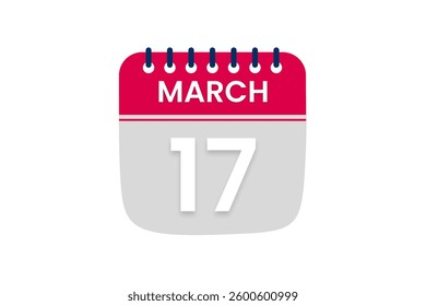 17 March month single day vector, illustration, calendar with red, off white and white color background calendar March 17
