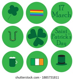17 March Patrick's day icon set vector