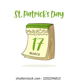 17 march. St. Patrick's Day. Text and calendar. Isolated. Vector