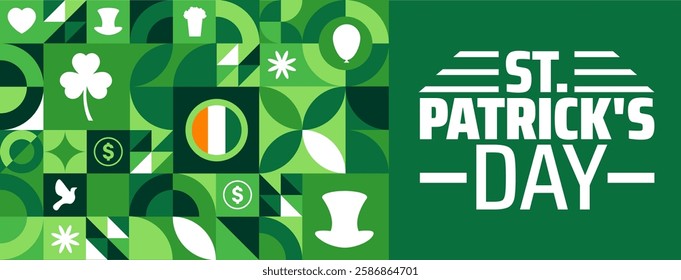 17 march St. Patrick's Day or St Patrick Day geometric shape pattern background banner or poster design template. observed every year in 17 March. Holiday concept. Use to any Template, card, poster.