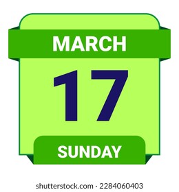 17 de marzo, domingo. Plantilla de fecha. Diseño útil para la promoción de calendarios o eventos. Ilustración vectorial Archivo EPS 10. Aislado sobre fondo blanco. 