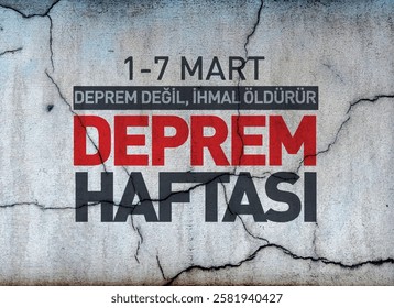 1-7 Mart. Deprem değil, ihmal öldürür. Deprem Haftası. Translation: March 1-7, not earthquakes but neglect kills. Earthquake Week