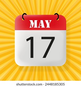 17 May. Calendar 2024. 3d illustration. Pop art style. Vector line icon for Business and Advertising