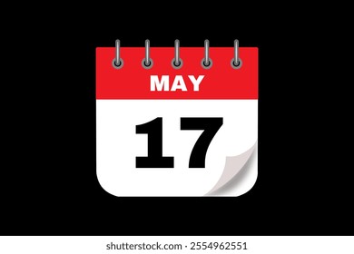 17 May calendar icon text page monthly web design on red, white and black background vector, icon, or illustration with the month of May 17