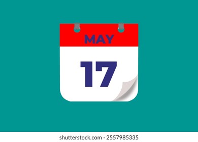 17 May calendar icon text page monthly web design on red, and blue background vector, icon, or illustration with the month of May 17