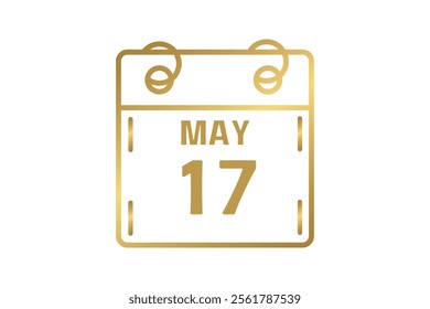 17 May calendar icon text page monthly web design on golden and white background vector, icon, or illustration with the month of May 17