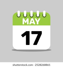 17 may calendar page day, green color icon design.