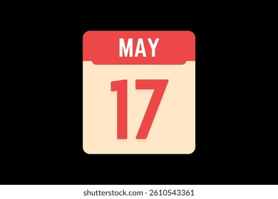 17 May icon text page monthly web design on coral, white, tangerine and black background vector, icon, or illustration with the month of May 17