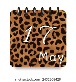 17 de mayo. Icono diario de calendario de impresión de leopardo. Letras blancas. Fecha día semana Domingo, lunes, martes, miércoles, jueves, viernes, sábado.
