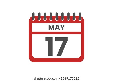 17 May month single day vector, illustration, calendar with red, black and white color background calendar May 17