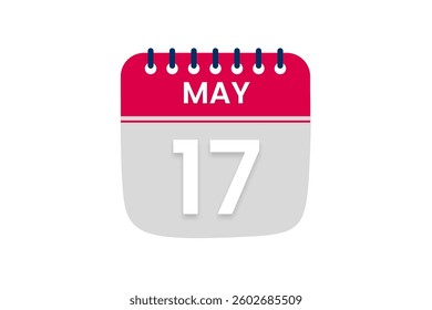 17 May month single day vector, illustration, calendar with red, off white and white color background calendar May 17