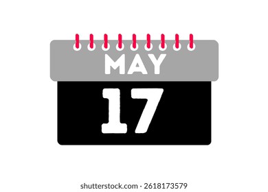 17 may month single day vector, illustration, calendar with ash, black, red and white color background calendar icon of may 17
