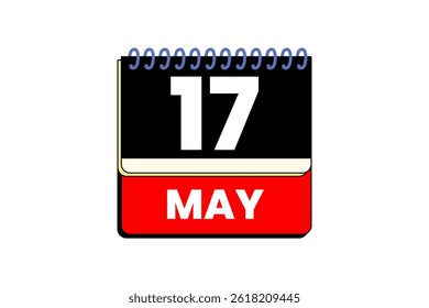 17 may month single day vector, illustration, calendar with red, black, yellow and white color background calendar icon of may 17