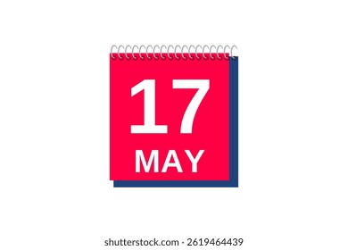 17 may month single day vector, illustration, calendar with red, blue and white color background calendar icon of may 17